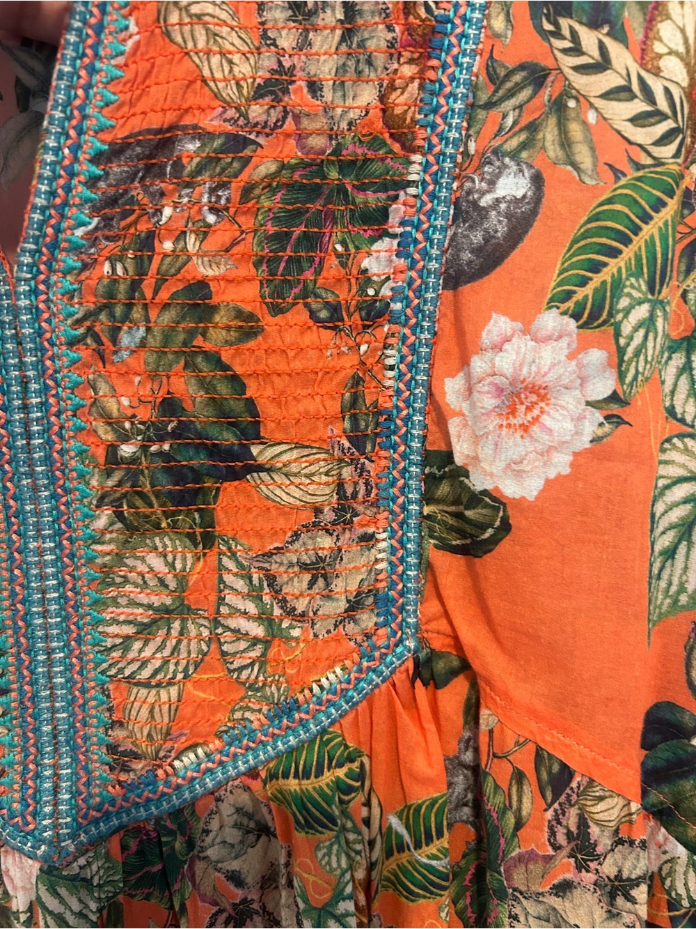 Johnny Was Paris Shift Dress Size Medium Tunic Orange Floral Embroidered - Picture 4 of 10